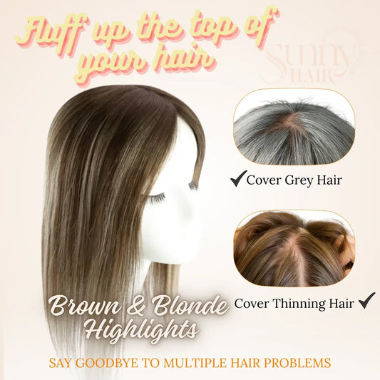 brown hair with blonde highlights clip in hair extensions, instant volume and length, stylish hair toppers for women, full and thick hair solution, easy to install clip ins, premium quality hair extensions, natural looking hair topper for everyday use, effortless volume and fullness