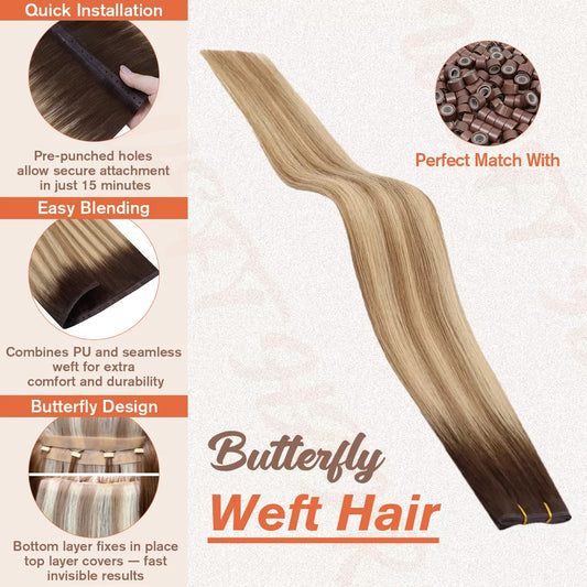 virgin human hair butterfly weft extensions