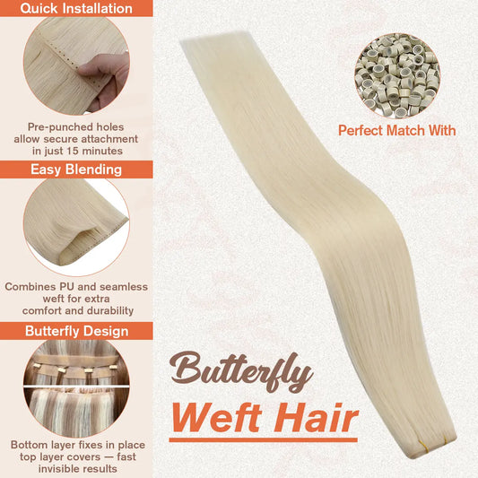 butterfly weft hair extensions virgin human hair platinum blonde color
