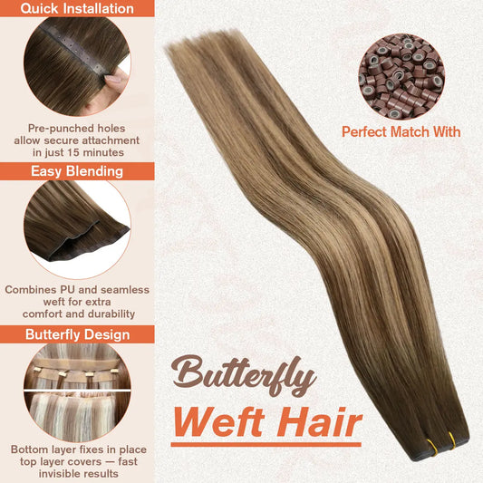 Butterfly Weft Hair Extensions Brown Blonde Color