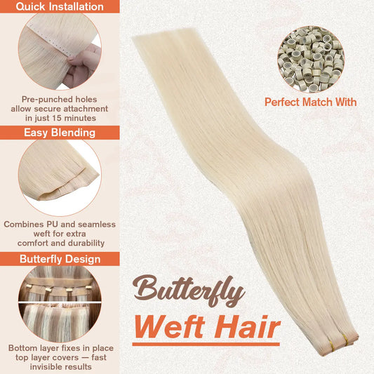 butterfly weft hair extensions white blonde color for women