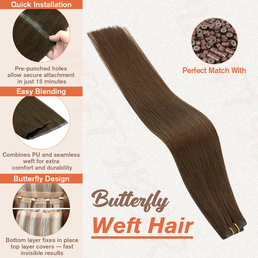 butterfly weft hair extensions brown color