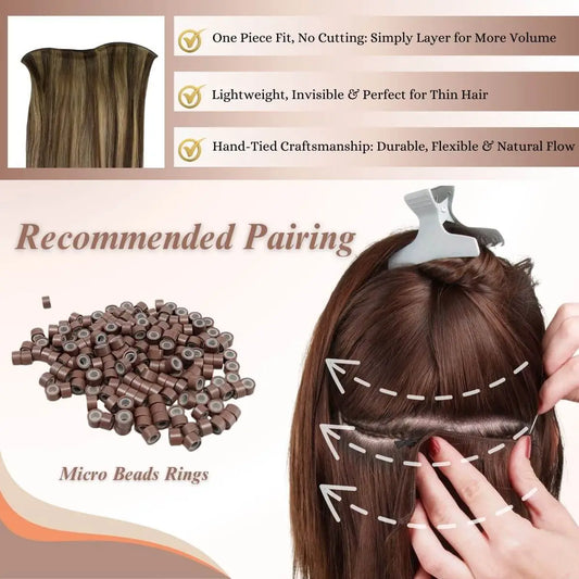 Hand Tied Wefts Extensions 100% Virgin Human Hair Balayage Brown to Blonde #BM