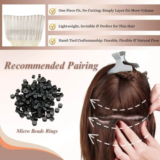 Hand Tied Weft Extensions Virgin Human Hair for Thin Hair Balayage Blonde #18/22/60