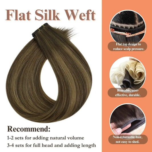 flat silk weft hair extensions human hair for women