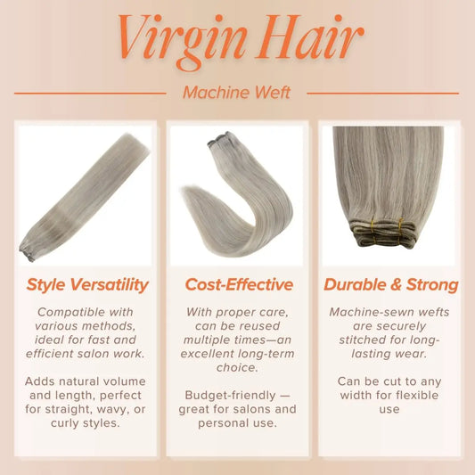 Virgin Hair Machine Hair Weft Grey Blonde Highlight Blonde 100% Human Hair #19A/60