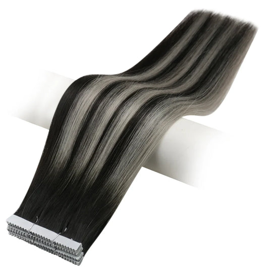 [40% OFF] Sunny Hair Flower Virgin Hair Tape Hair Extensions Black with Silver#1B