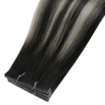 [40% OFF] Sunny Hair Flower Virgin Hair Tape Hair Extensions Black with Silver#1B