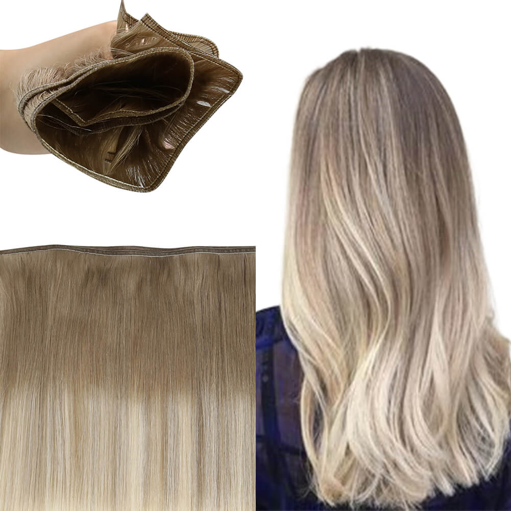 brown blonde balayage flat weft hair extensions
