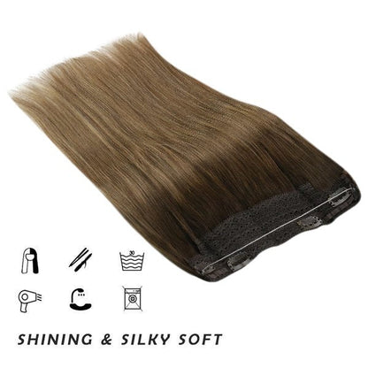 comfortable, double weft, easy to apply, fish line hair weft one piece, fixed well, Sending fish line, flip hair, flip in hair extensioins,real hair halo for women, invisible crown hair extensions, halo hair extensions clip in, 100% healthy human hair