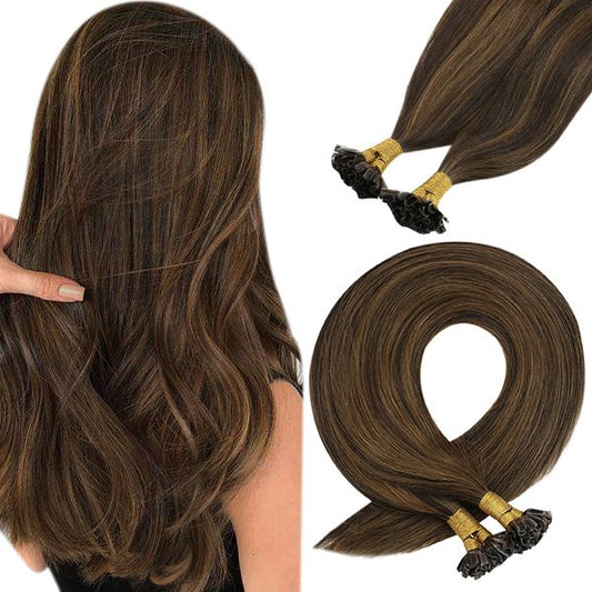 Keratin U Tip Human Hair Extensions Darkest and Medium Brown #2/6/2