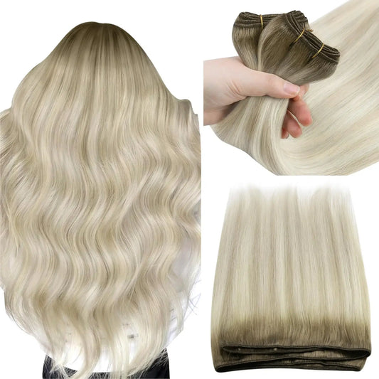 Sunny Hair Weft Hair Extensions Remy Human Hair Ombre Brown to Blonde #SUN