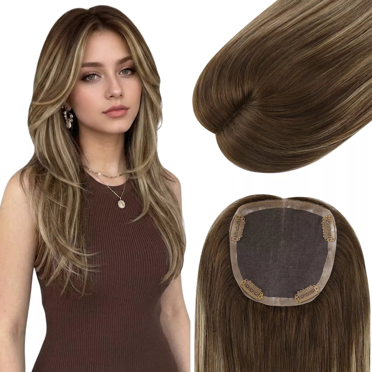 5x5 inch mono base human hair toppers