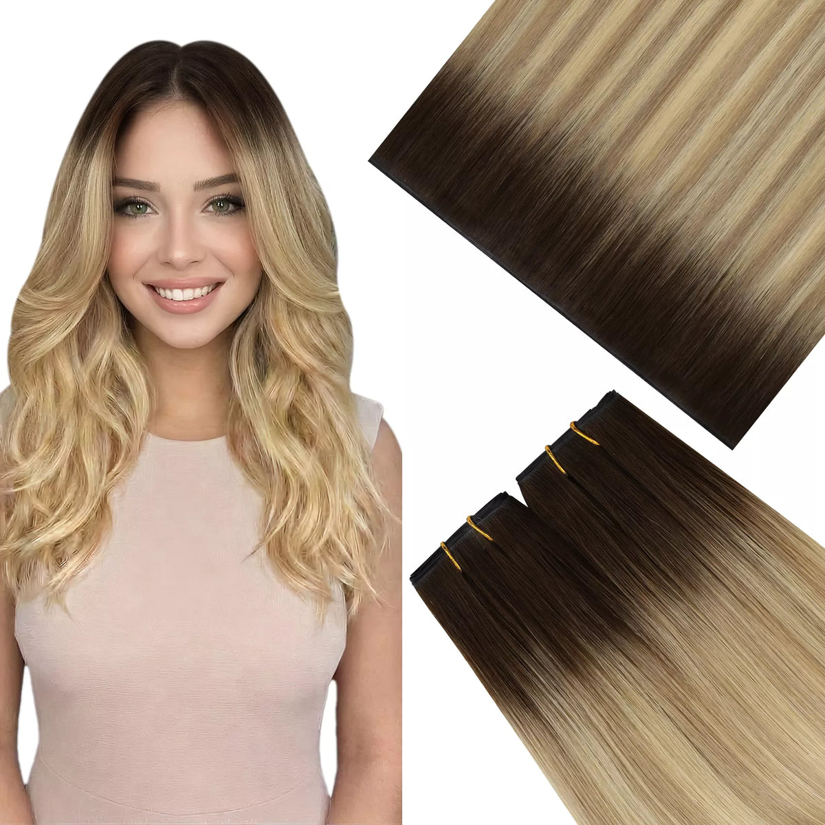 butterfly weft hair extensions brown blonde human hair