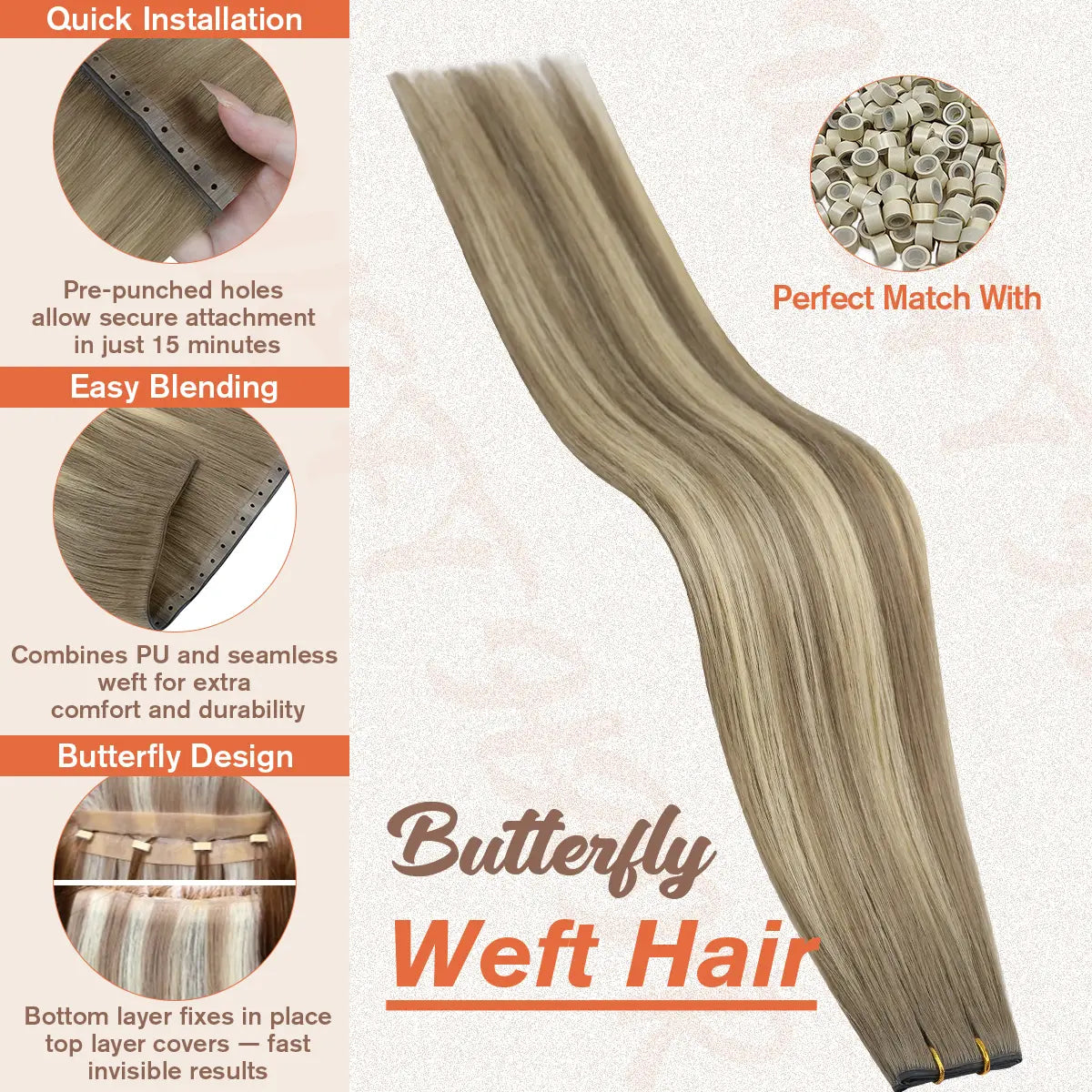 blonde balayage on brown hair butterfly weft extensions for women