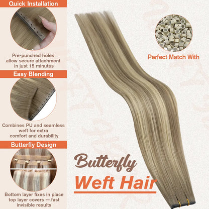 blonde balayage on brown hair butterfly weft extensions for women