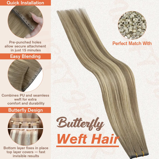 blonde balayage on brown hair butterfly weft extensions for women
