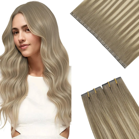 virgin human hair butterfly weft hair extensions brown blonde color