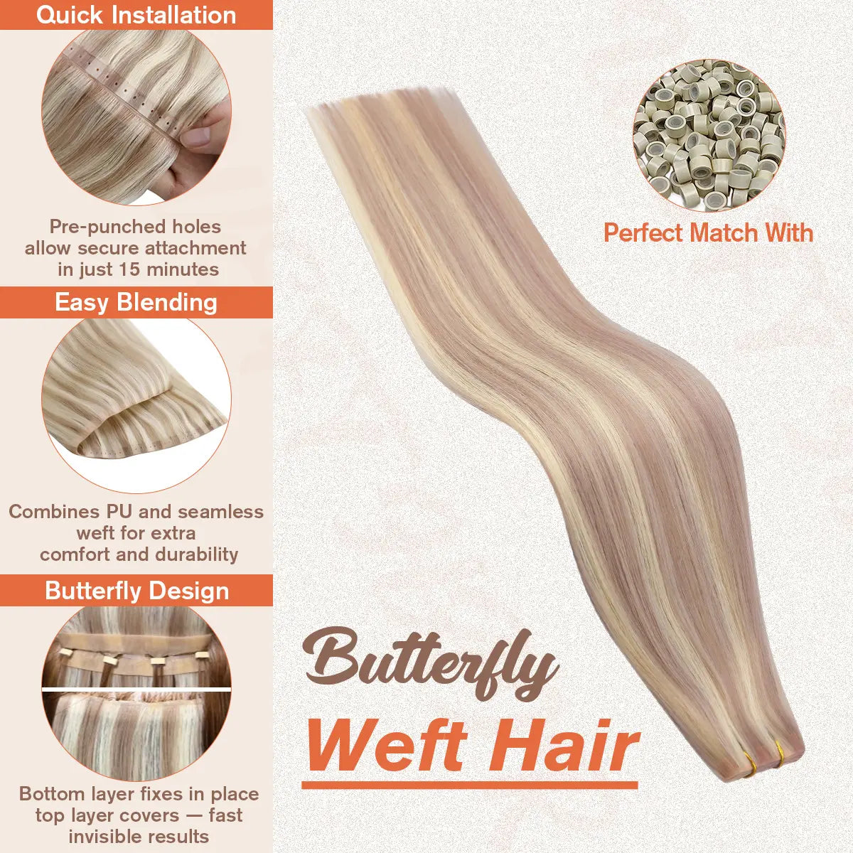 real human hair bundles butterfly weft hair extensions
