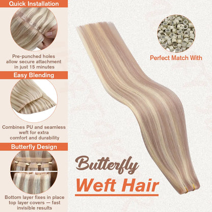 real human hair bundles butterfly weft hair extensions
