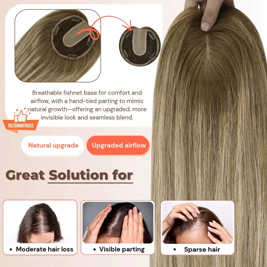 breathable human hair toppers fishnet base
