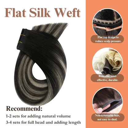 flat weft hair extensions black with silver