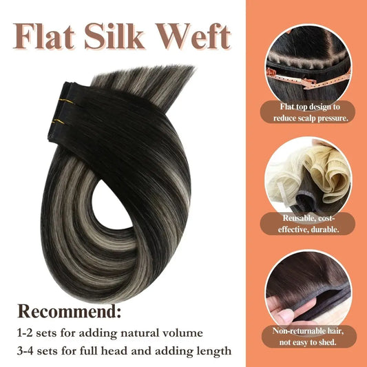 flat weft hair extensions black with silver
