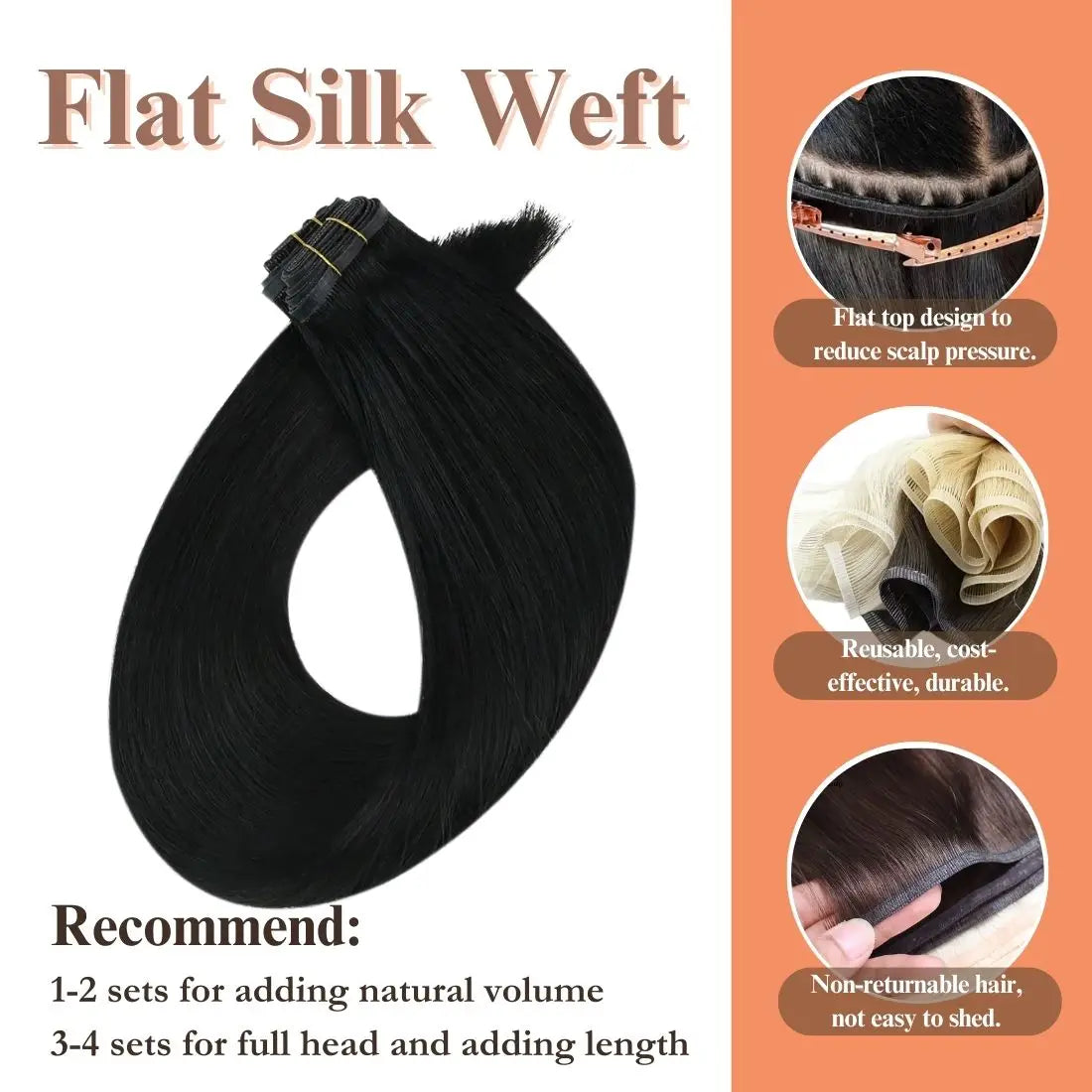 invisible flat track weft hair extensions black hair