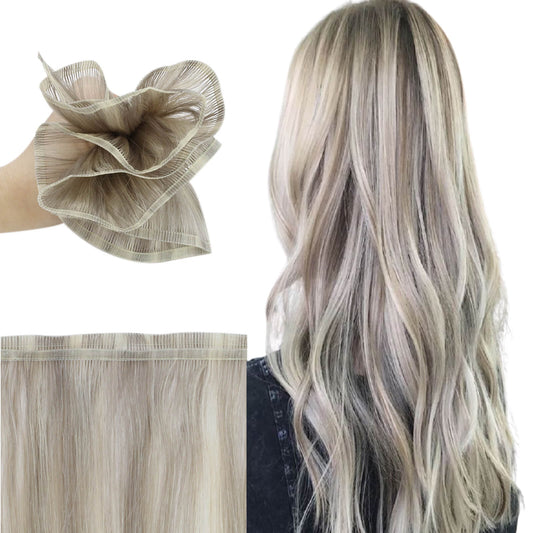 virgin hair flat weft hair extensions highlighted blonde hair
