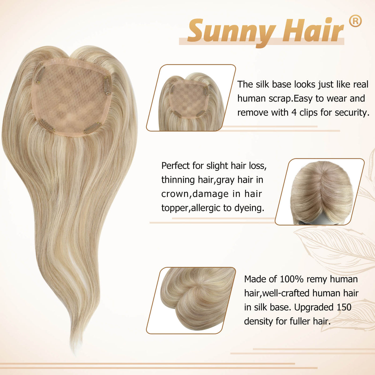 human hair topper hand-tied hairpiece