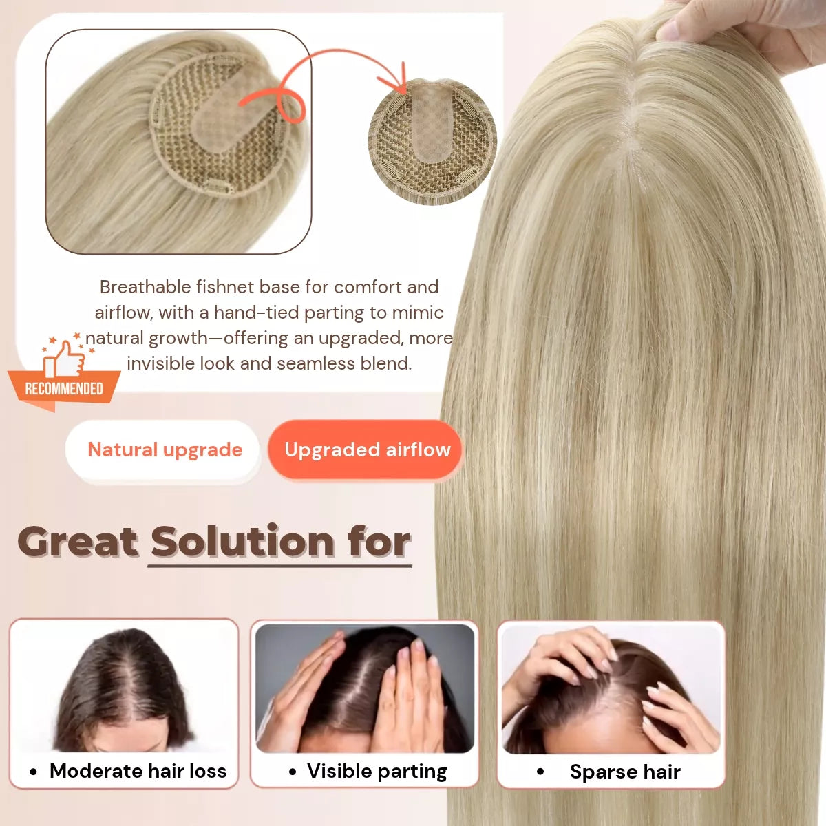breathable hair topper for women
