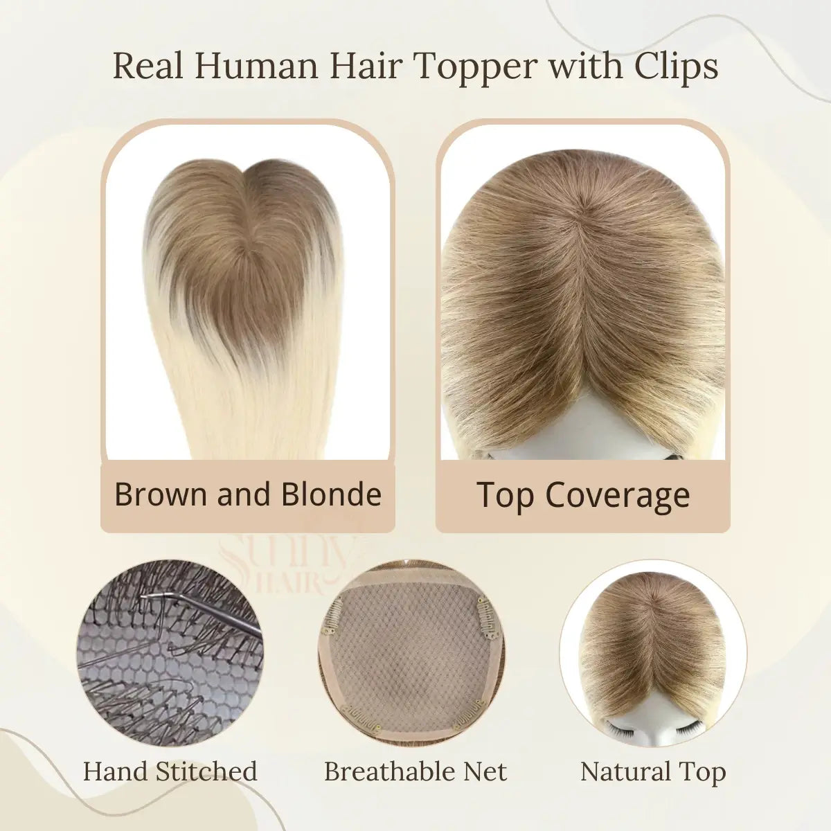 lightweight hair topper ombre brown blonde