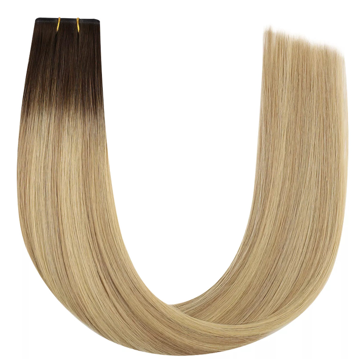 hole weft extensions balayage brown blonde