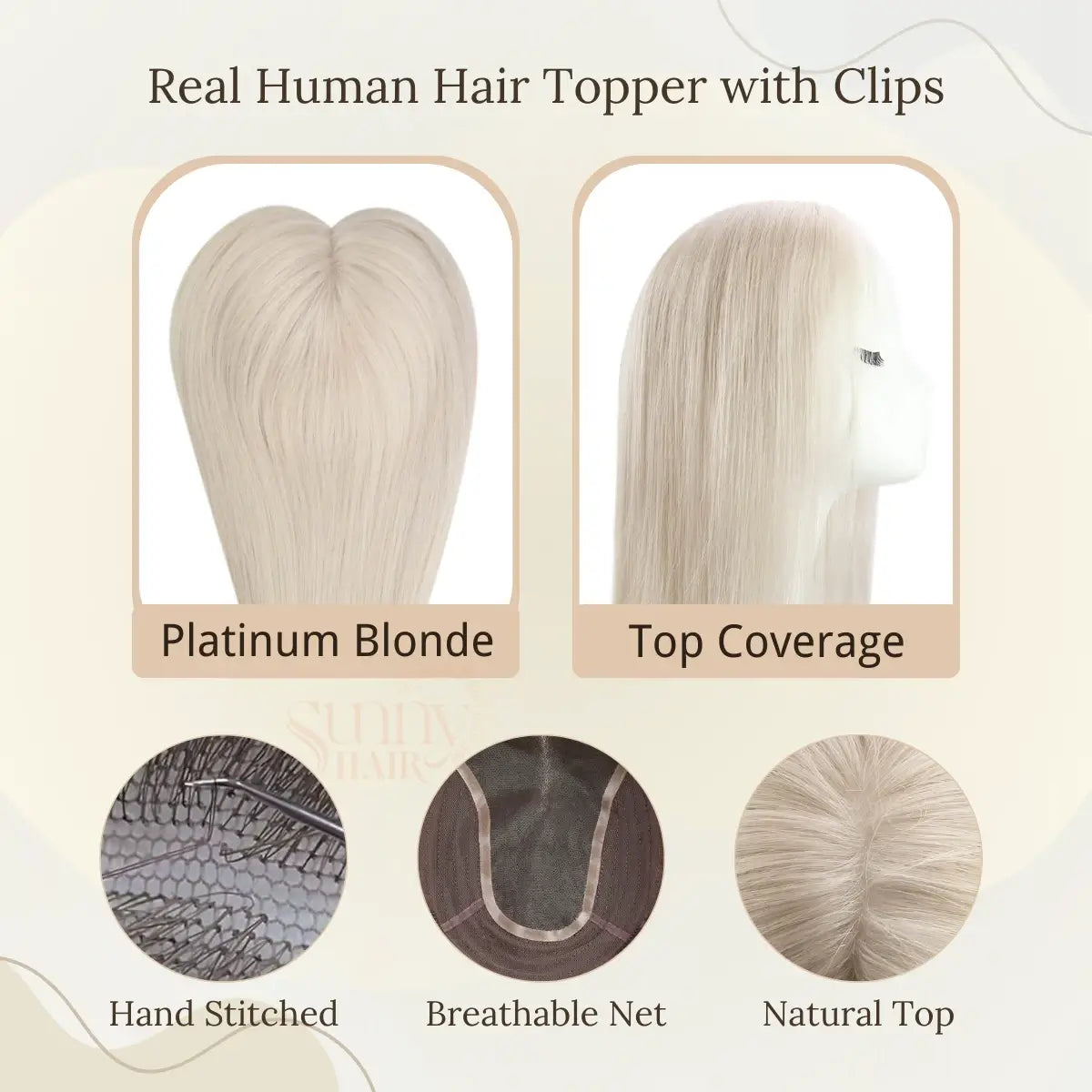 platinum blonde hair topper, clip-in hair extensions, virgin hair topper, high-quality hair topper, natural looking topper, hair topper for women, volume booster, easy to apply topper, luxury hair topper