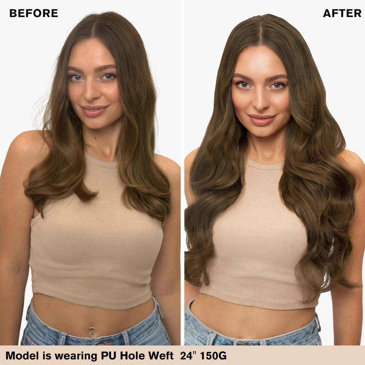 brown color invisible hole weft hair extensions