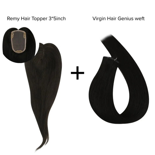 [Bundle] Remy Hair Topper3*5inch #1B + Virgin Hair Genius Wefts #1B Natural Black