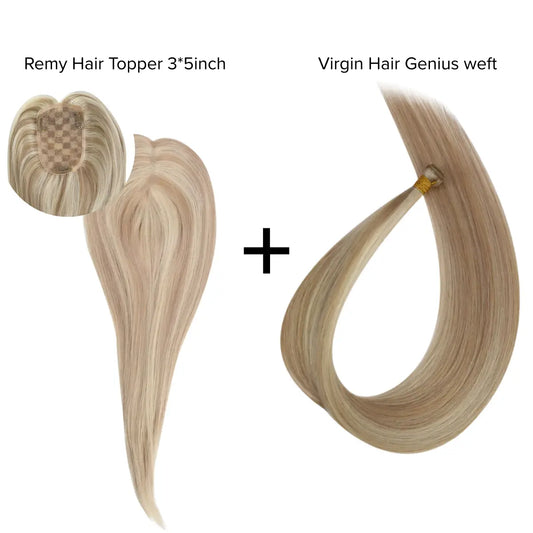 [Bundle] Remy Hair Topper3*5inch #P18/613 + Virgin Hair Genius Hair Wefts #P18/613
