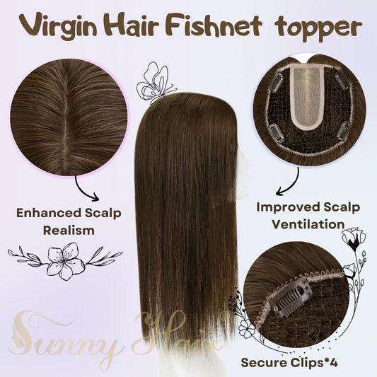 silk fishnet topper,breathable fishnet human hair topper,fishnet topperhigh quality virgin hair extensions,hair topper women,hair topper wig,hair topper silk base,hair topper human hair,hair topper for women,hair topper for thinning crown,hair topper,clip on hair topper,dark brown hair topper,16 inch hair extensions,Easy care fishnet topper,Fishnet topper for all occasions
