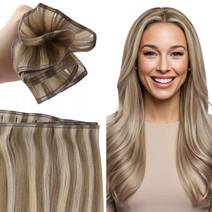 flat track weft hair extensions highlight brown blonde hair
