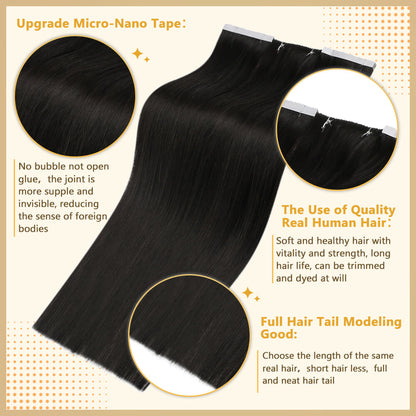 [40% OFF] Sunny Hair Flower Virgin Hair Tape Hair Extensions Jet Black#1