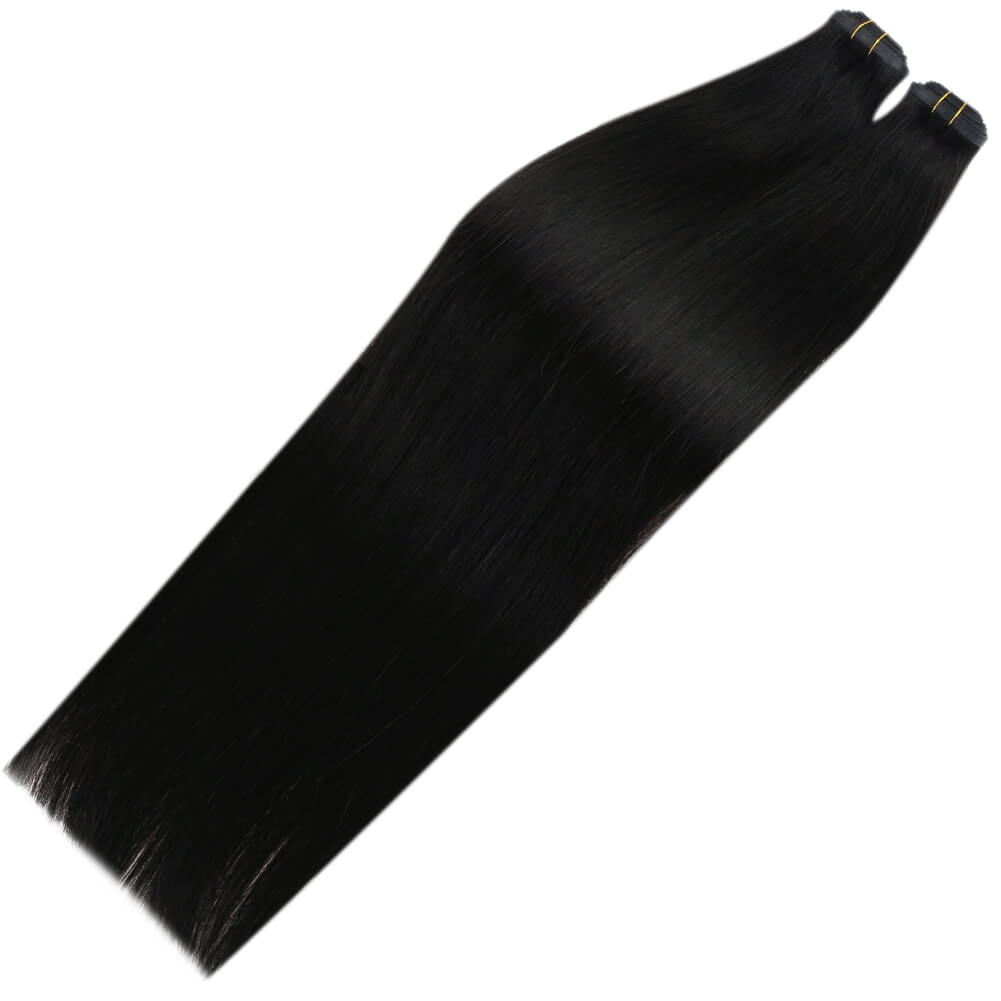 invisible human hair extensions flat silk weft for salon