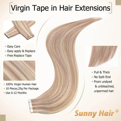 Virgin Hair Tape in Human Hair Extensions 25g/pack with Pink Blonde Highlights #18/613