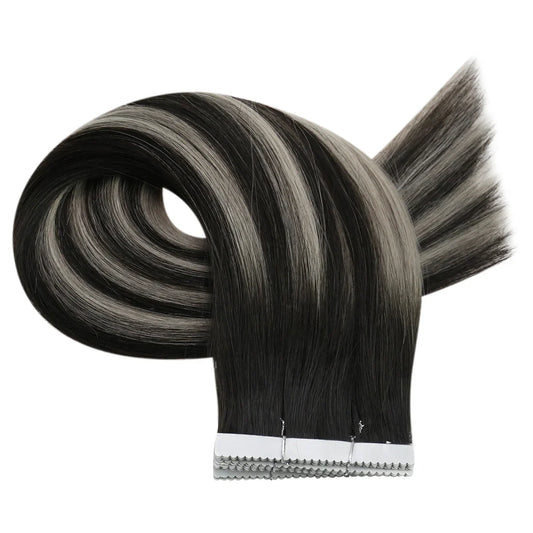 [40% OFF] Sunny Hair Flower Virgin Hair Tape Hair Extensions Black with Silver#1B