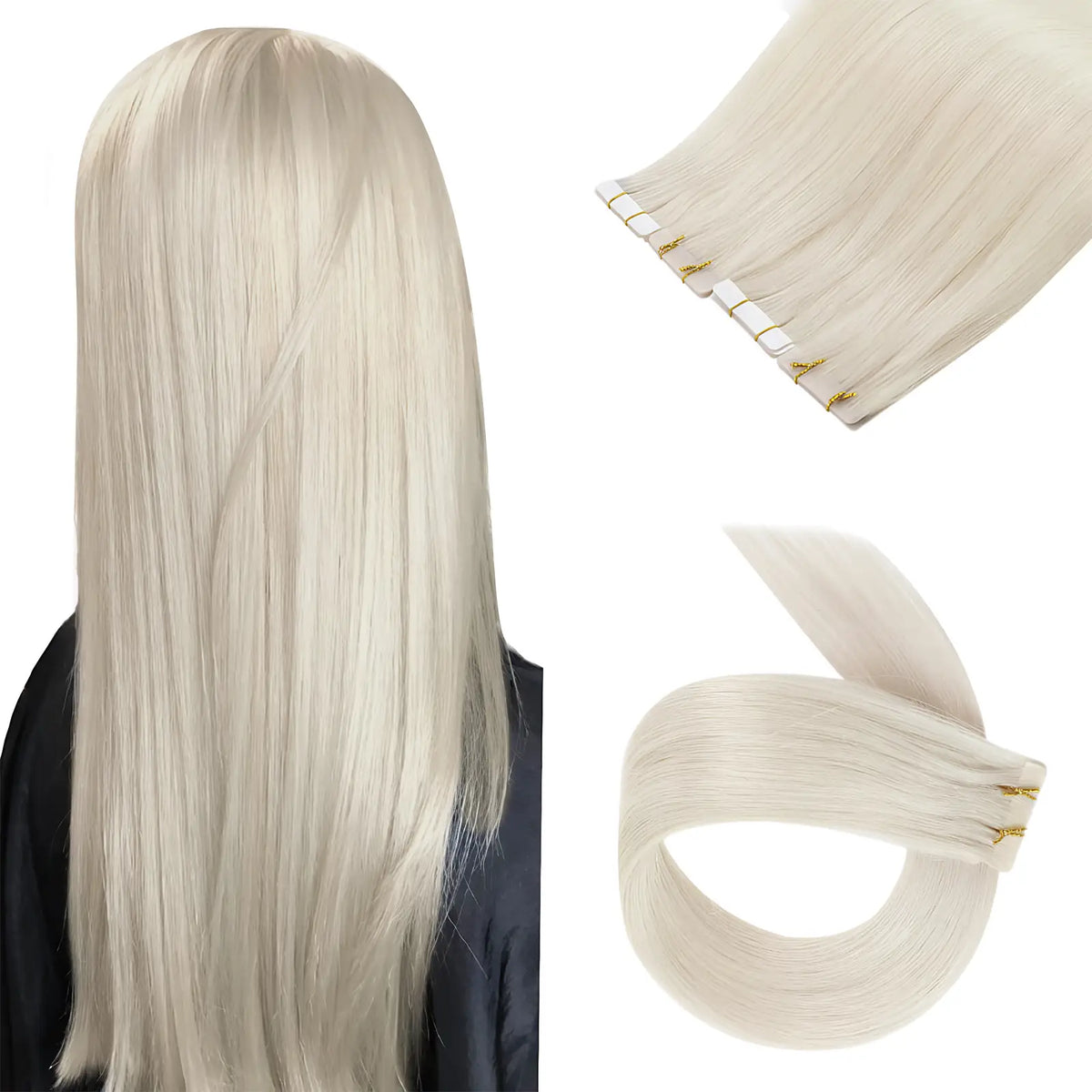 seamless tape hair extensions ice blonde color