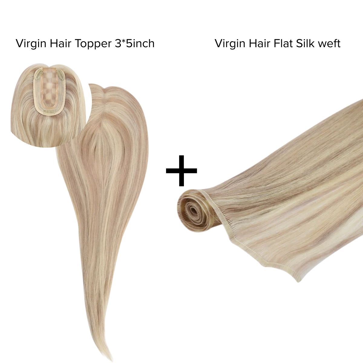 [Bundle] Virgin Hair Topper3*5inch #P18/613 + Flat Silk Weft #P18/613