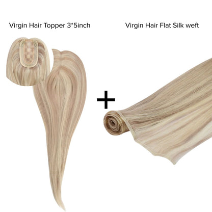 [Bundle] Virgin Hair Topper3*5inch #P18/613 + Flat Silk Weft #P18/613