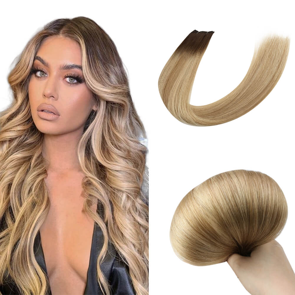 sew in hair extensions blonde balayage on brown hair