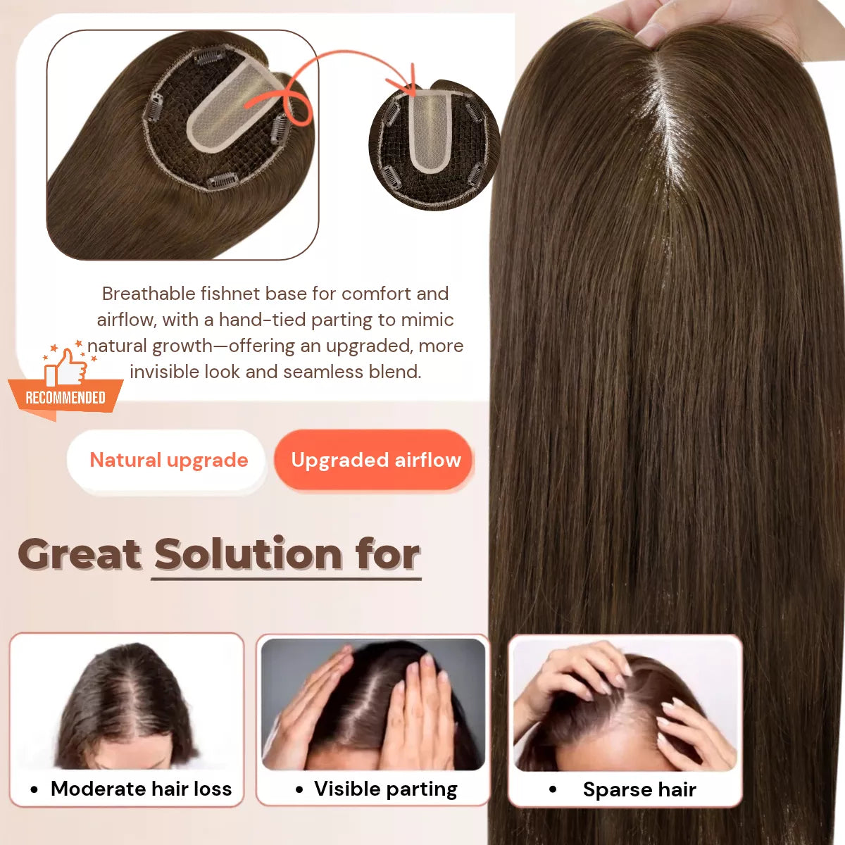 lightweight human hair topper for thinning hair