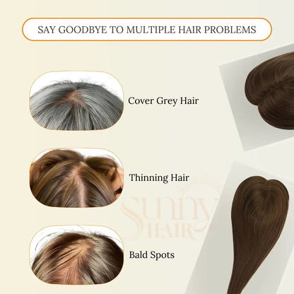 human hair topper for women, medium brown clip-in topper, full coverage hair piece, hair topper for thin hair, natural looking hair topper, clip-in extensions, hair thickening topper, premium quality hair topper, thick hair topper, luxury hair piece, realistic hair topper, virgin hair topper, easy to wear hair topper